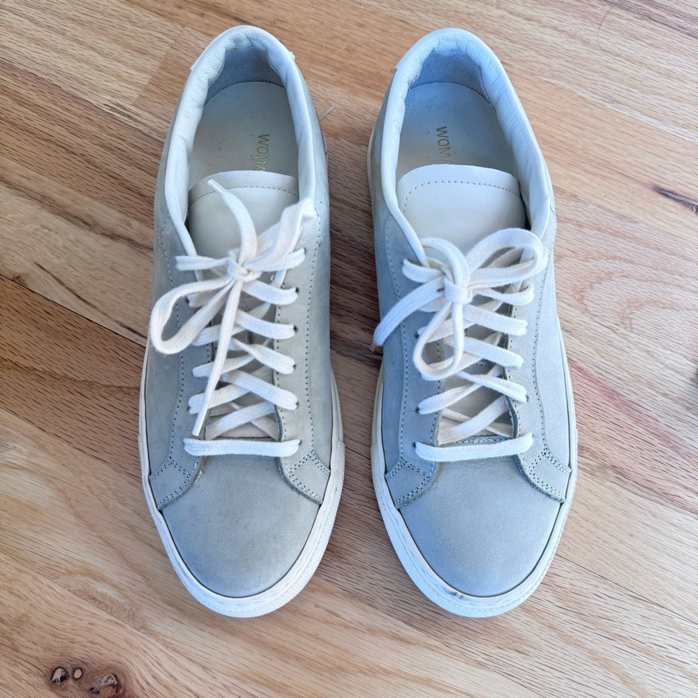 Woman by Common Project Suede Leather Sneaker Shoe 6 White Gray Green